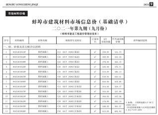 蚌埠市2021年9月信息价电子版
