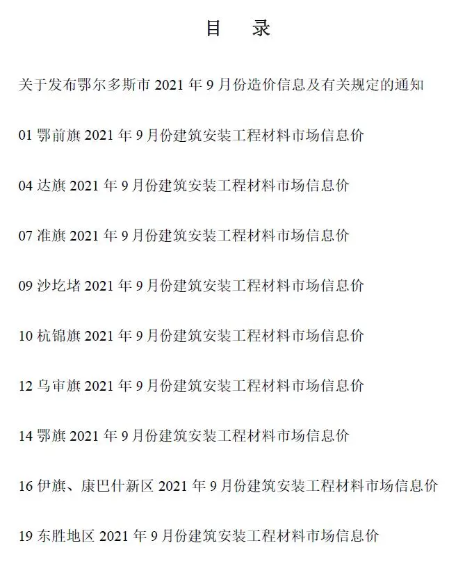 2021年鄂尔多斯工程造价信息