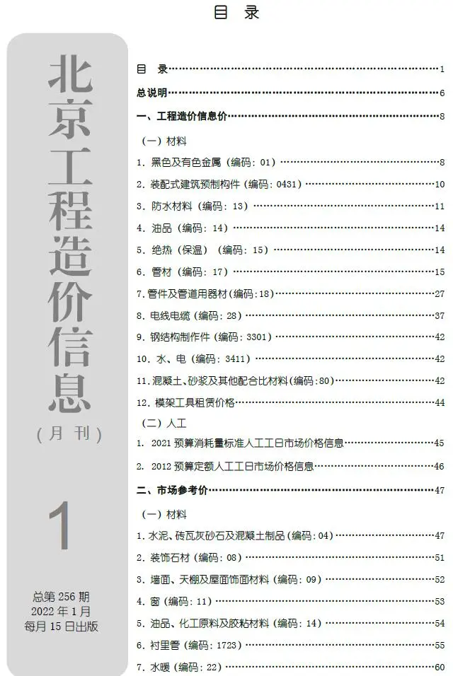 2022年北京建设工程造价信息