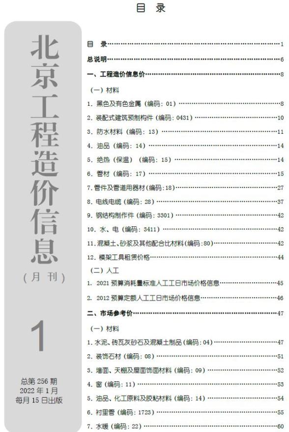 北京市2022年1月信息价