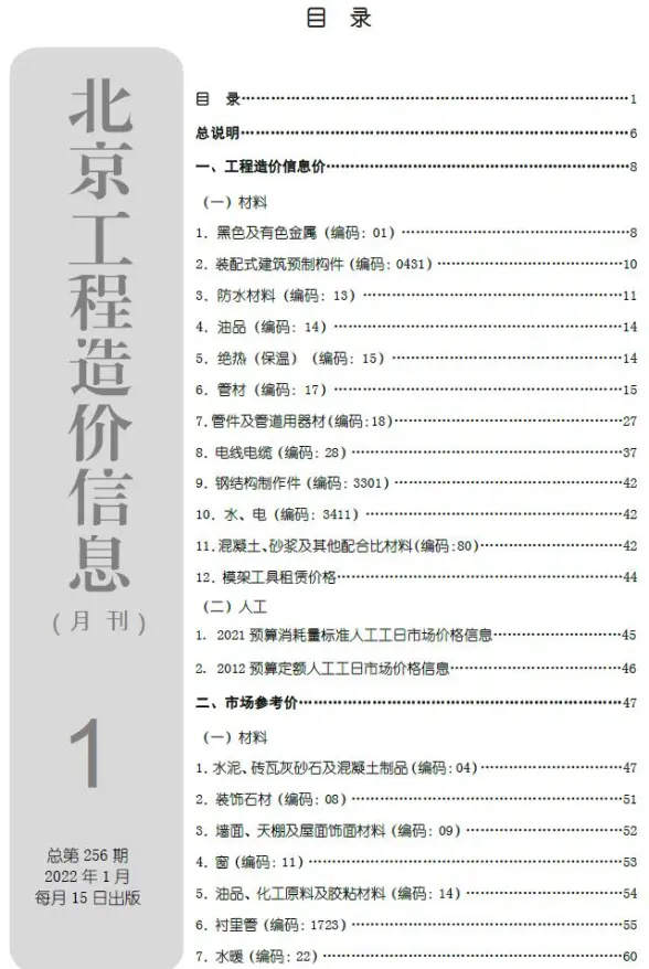 北京市2022年1月结算造价信息