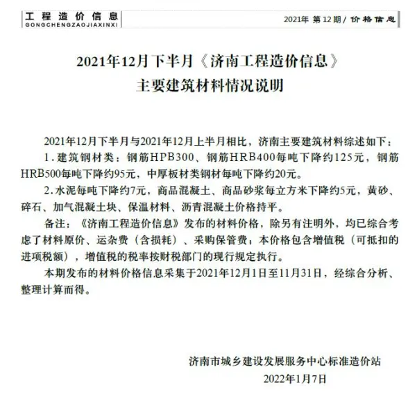 2021-12济南下半月招标造价信息