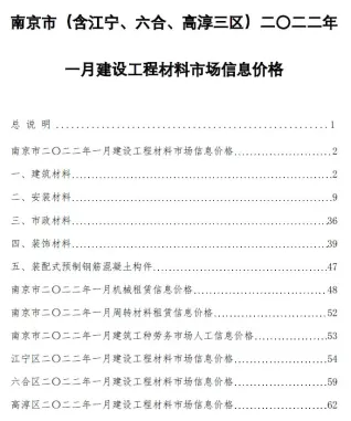 南京市造价信息2022年1月主要概念首图