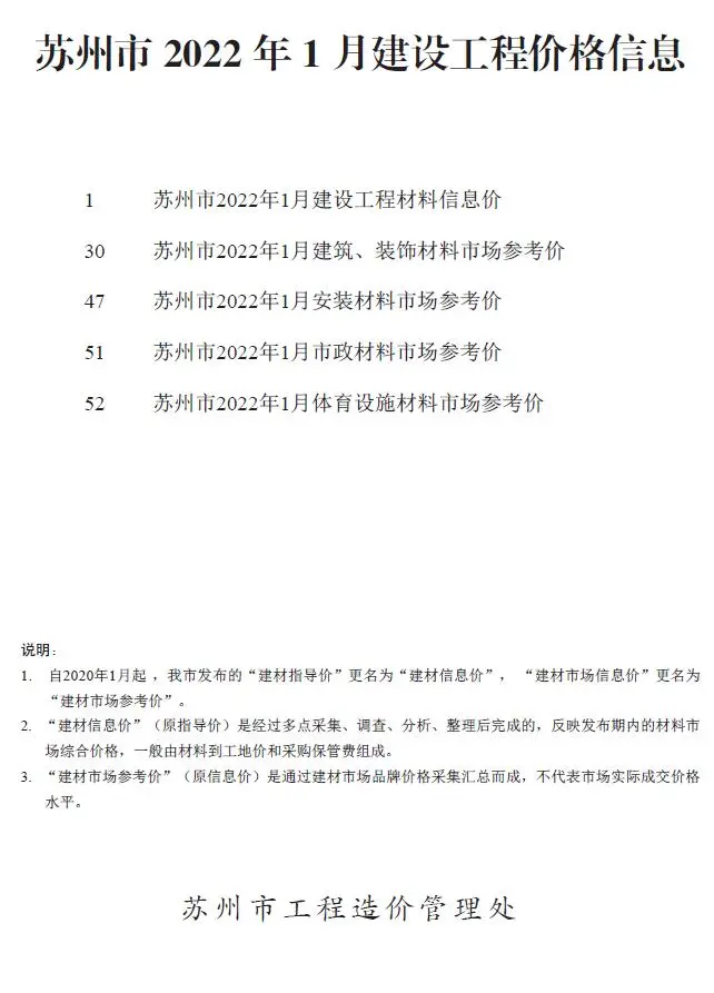 2022年1月苏州建设工程价格信息