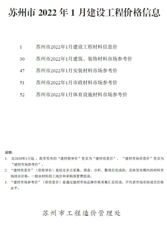 苏州市2022年1月预算造价信息