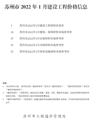 苏州市造价信息2022年1月含义介绍首图(施工建材取价指导)