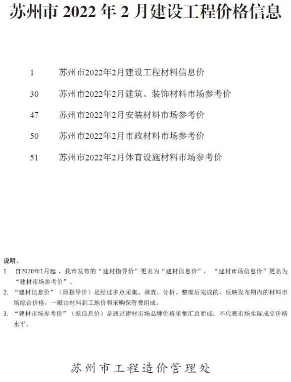 苏州市2022年2月预算造价信息