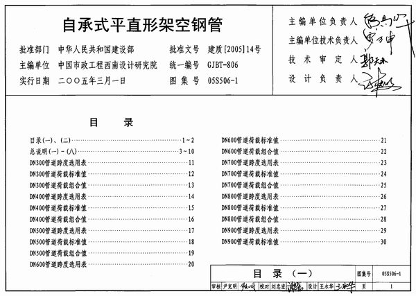 05S506-1自承式平直形架空钢管
