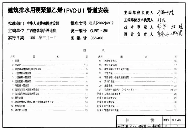 96S406建筑排水用硬聚氯乙烯(PVC-U)管道安装