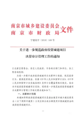 关于进一步规范政府投资城建项目决算审计管理工作的通知封面